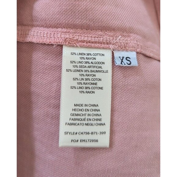 Cloth & Stone Anthropologie Top Womens XS Pink Linen 1/2 Button Up Long Sleeves - Picture 8 of 9